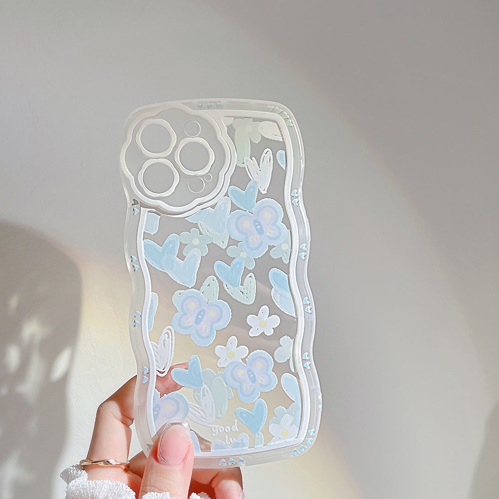 For iPhone 13 Pro Max Clear TPU Phone Case Heart Shape Butterfly Pattern Phone Cover with Bead Chain For iPhone 13 Pro Max Clear TPU Phone Case Heart Shape Butterfly Pattern Phone Cover with Bead Chain